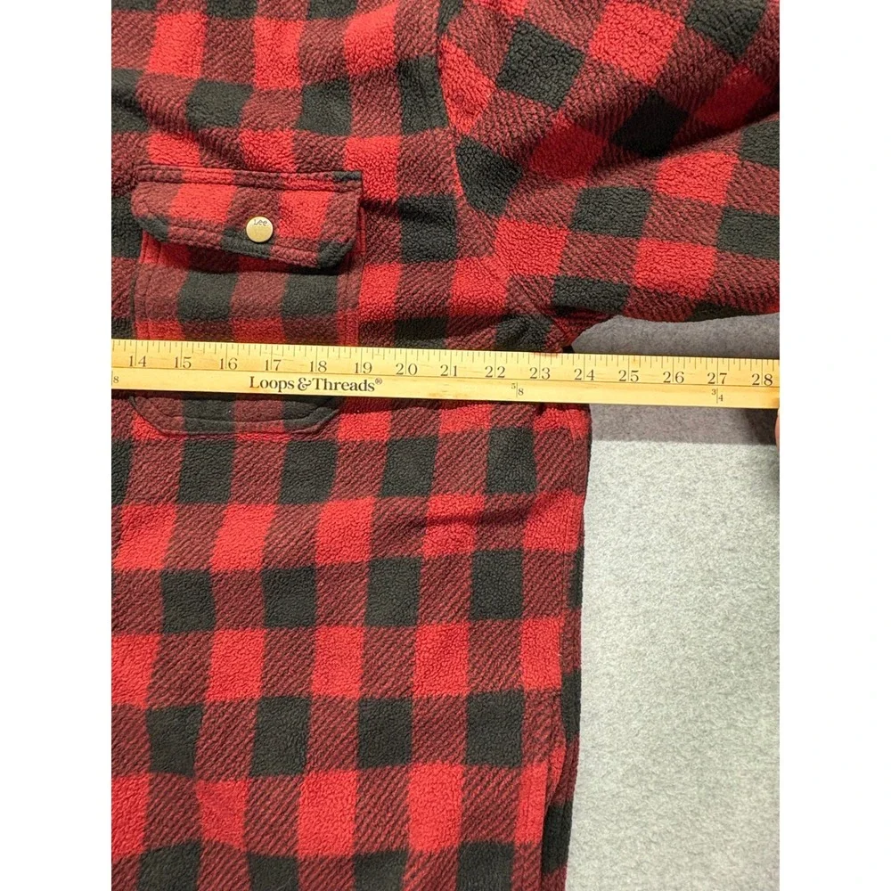 Lee Mens XL Red Black Buffalo Plaid Fleece Lined Flannel Snap‎ Shirt Jacket